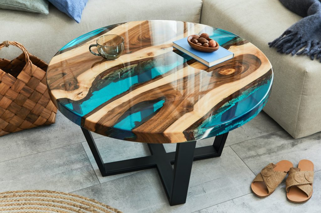 Stylish composition with design epoxy coffee table